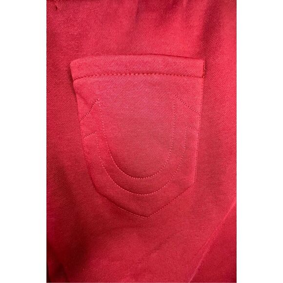 NWT True Religion Red Fleece Joggers With Gold Studded Horseshoe - Picture 6 of 7